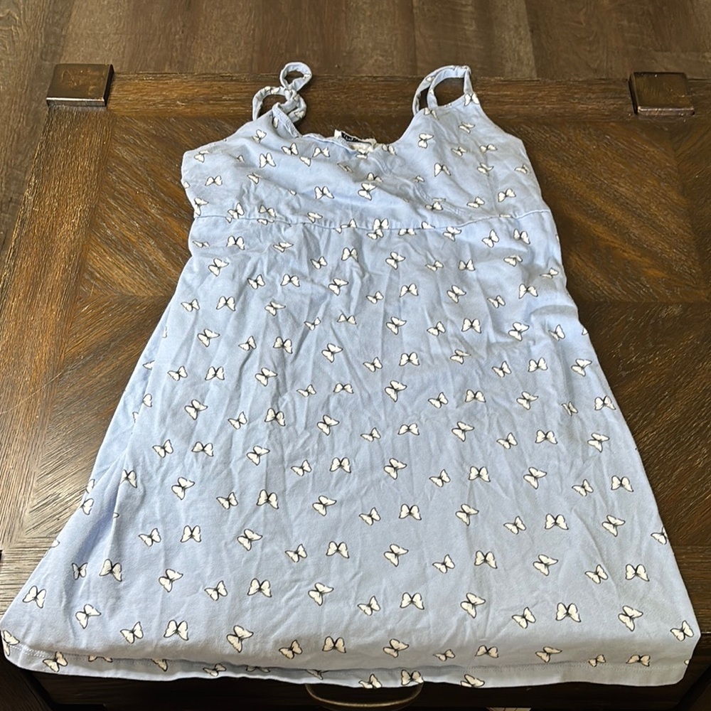 Hollister - Light Blue Dress with Bow Pattern - Spaghetti Strap - Girls L